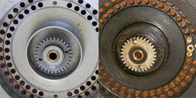 An interference fit on the 'BB' reel and screws and  on the cog wheel